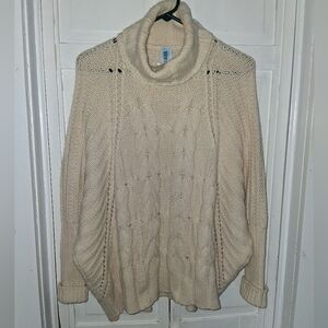 Elegant Cream Turtleneck Batwing Sweater